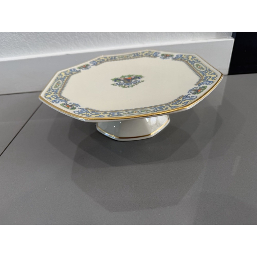 LENOX VINTAGE FOOTED CAKE PLATE AUTUMN PATTERN GOLD BACKSTAMP Serving Platter